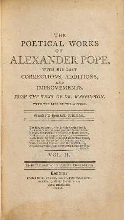 The poetical works : with his last corrections, additions and improvements ; with the life of the author ; embellished with superb engravings, 2