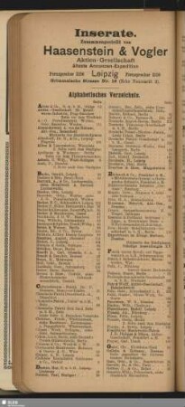 Inserate. Alphabetisches Verzeichnis