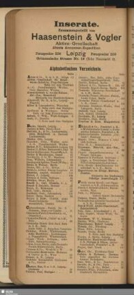 Inserate. Alphabetisches Verzeichnis