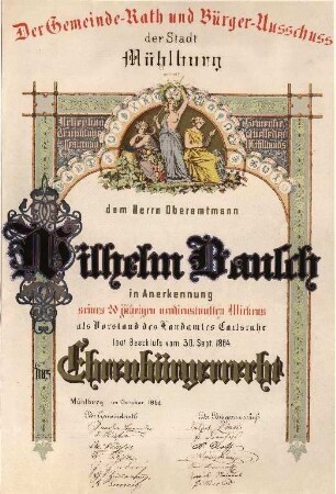 Ehrenbürger der Stadt Karlsruhe. Wilhelm Bausch; Oberamtmann; Ehrenbürger seit 30.09.1864