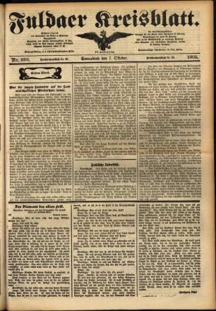 Erste Ausgabe vom Samstag, den 07. Oktober 1905.