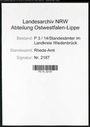 Sterberegister Standesamt Rheda-Amt