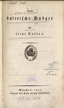 Das baierische Budget und seine Tadler