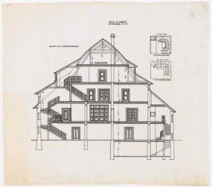 Wohnhaus und Jugendheim Zwirner, Löwenberg: Schnitt durch die Treppenhäuser 1:30