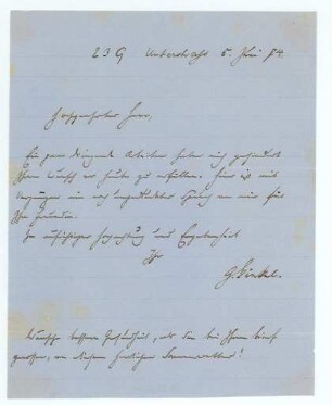 Korrespondenz von Gottfried Kinkel an Unbekannt