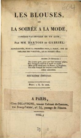 Les blouses ou la soirée à la mode : Comédie-vaudeville en un acte