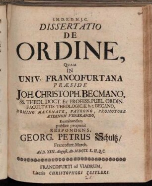 Dissertatio De Ordine