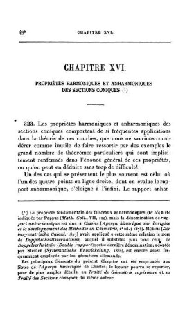 Chapitre XVI. Propriétés Harmoniques et Anharmoniques des section Coniques.