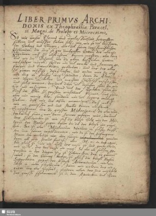 Bl. 1-51. Liber primvs [et III--IX] Archidoxis ex Theophrastia Paracelsi Magni