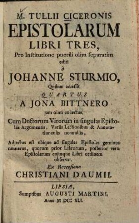 M. Tullii Ciceronis Epistolarum Libri Tres
