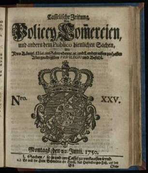 Nro. XXV, Montags, den 22. Junii. 1750