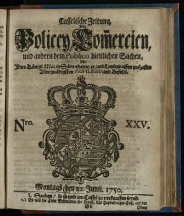 Nro. XXV, Montags, den 22. Junii. 1750
