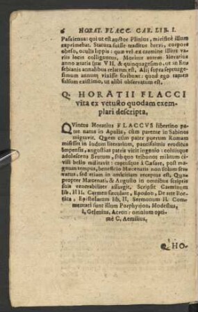 Q. Horatii Flacci vita ex vetusto quodam exemplari descripta.