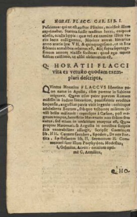 Q. Horatii Flacci vita ex vetusto quodam exemplari descripta.