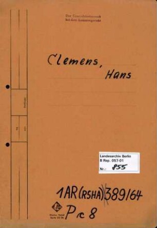 Personenheft Hans Clemens (*09.02.1902), SS-Hauptsturmführer