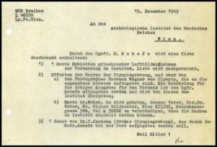 Brief; Wilhelm Kraiker an AIDR, Zweigstelle Wien
