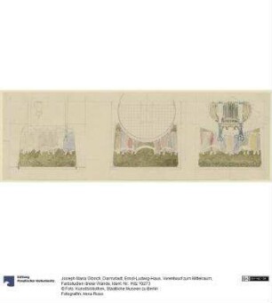Darmstadt, Ernst-Ludwig-Haus. Vorentwurf zum Mittelraum, Farbstudien dreier Wände