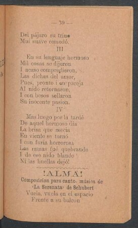 !Alma! : Composición para canto, música de "La serenata" de Schubert