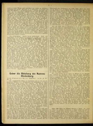 Ueber die Ableitung des Namens Hindenburg