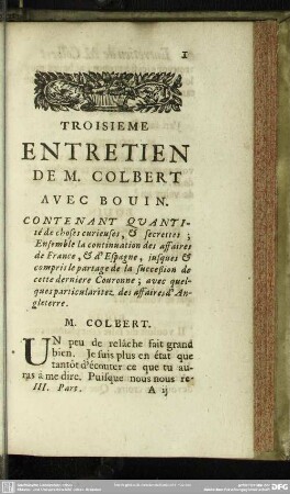 Troisieme Entretien De M. Colbert Avec Bouin