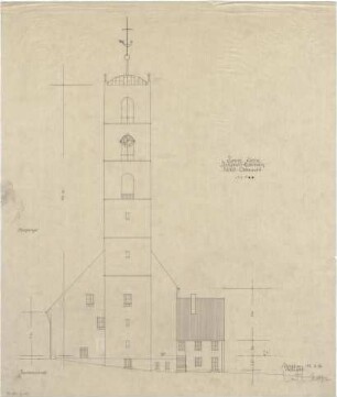 Gsaenger, Gustav; Sulzbach - Rosenberg (Bayern); Ev. Christus Kirche - Ausführungsplan, Nordostseite (Ansicht)