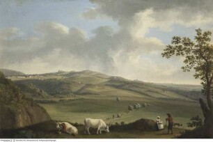 Ansicht der Albaner Berge mit Marino und Castel Gandolfo aus der Nähe der Appia Antica