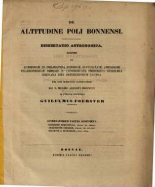 De altitudine poli Bonnensi : Diss. astron. (Inaug.)