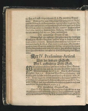 Der IV. Praeliminar-Articul. Von der heiligen Schrifft.