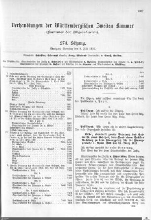 274. Sitzung, Stuttgart, 9.7.1910