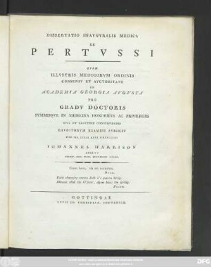 Dissertatio Inavgvralis Medica De Pertvssi