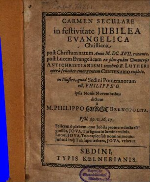 Carmen seculare in festivitate iubilaea evangelica christiana a. 1617