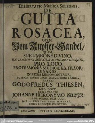 Dissertatio Medica Solennis, De Gutta Rosacea