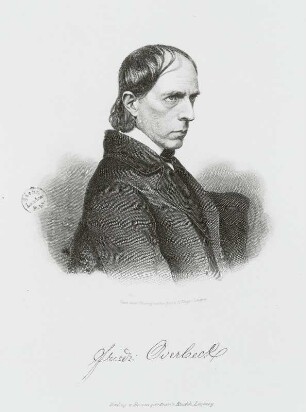 Bildnis Friedrich Overbeck : Bildnis Johann Friedrich Overbeck. Stahlstich; 28,7 x 22,7 cm (Blattgröße). um 1855