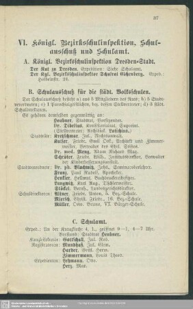 VI. Königl. Bezirksschulinspektion, Schulausschuss und Schulamt