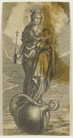 Maria mit Christuskind auf der Weltkugel mit Schlange