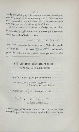 Sur les équations réciproques.