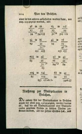 214-220, Nachtrag zur Multiplication in Brüchen - Schluß der Bruchrechnung