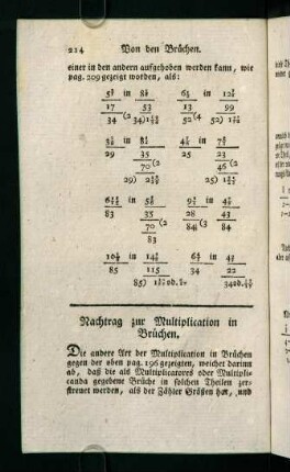 214-220, Nachtrag zur Multiplication in Brüchen - Schluß der Bruchrechnung
