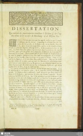 Dissertation Qui contient des particularités touchant le Déisme & les Dogmes d'une Secte accusée de libertinage & de Déisme &c.