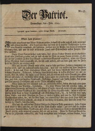 No. 57. Donnerstags, den 1. Febr. 1725