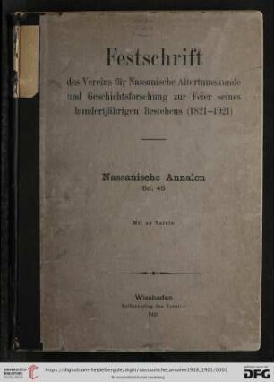 45: Nassauische Annalen: Jahrbuch des Vereins für Nassauische Altertumskunde und Geschichtsforschung