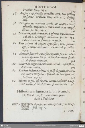 Historiarum lemmata Libri Secundi. De Vitalium, & naturalium partium affectibus