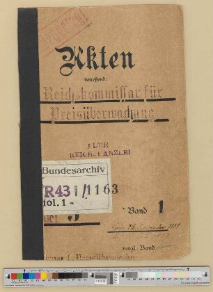 Reichskommissar für Preisüberwachung Nov. 1931 - Juli 1933