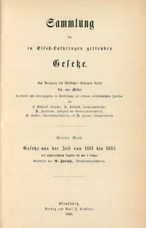 [Abt. 1], Bd. 4: Gesetze aus der Zeit von 1881 bis 1885 mit alphabetischem Register für alle 4 Bände