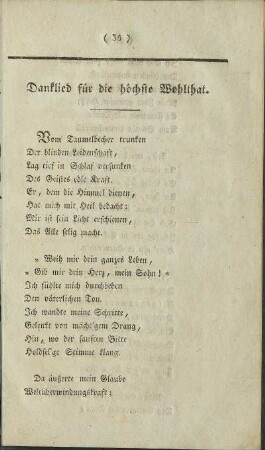 Danklied für die höchste Wohlthat.