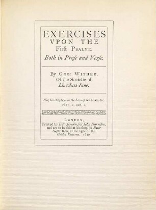 Exercises upon the first psalme : both in prose and verse