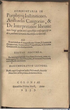 Commentaria in Porphyrii institutiones ...