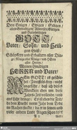 Zuschrifft an den Drey-Einigen Gott