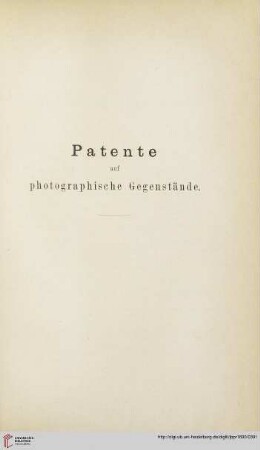 Patente auf photographische Gegenstände