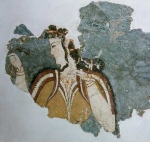 Athen. Archäologisches Nationalmuseum. Dame im Opfergestus. Fresko aus Mykene, Fund 1970, um 1500 v. Chr. 53x70 cm. Eriphyle mit Halsband